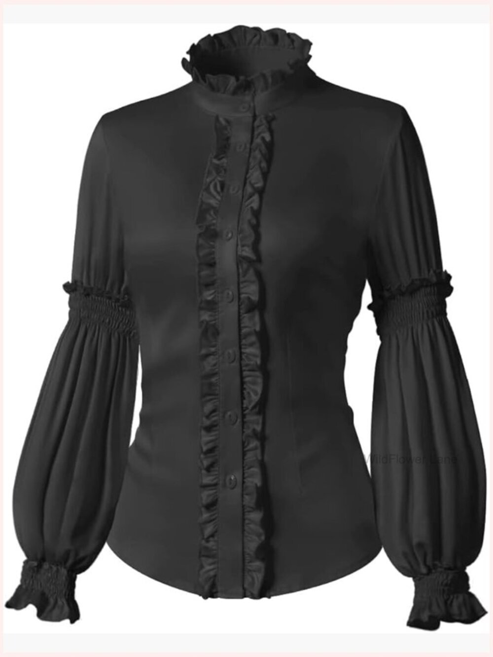 Victorian Gothic Steampunk Blouse Long Sleeve Stand Collar Ruffled Tops